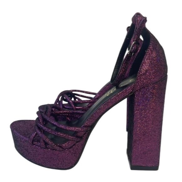 SO ME / Disco / Purple Metallic /  Platform / High Heels With Crisscross - Picture 2 of 8
